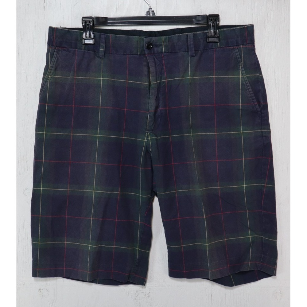 Mens Polo Ralph Lauren Vintage Shorts Size 36 Blue Green Plaid Cotton Vintage